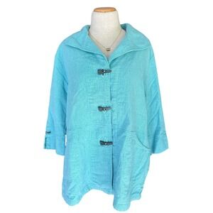 NWT Focus Casual Life Jacket Medium Button Front Coatigan‎ Aqua Blue Lagenlook